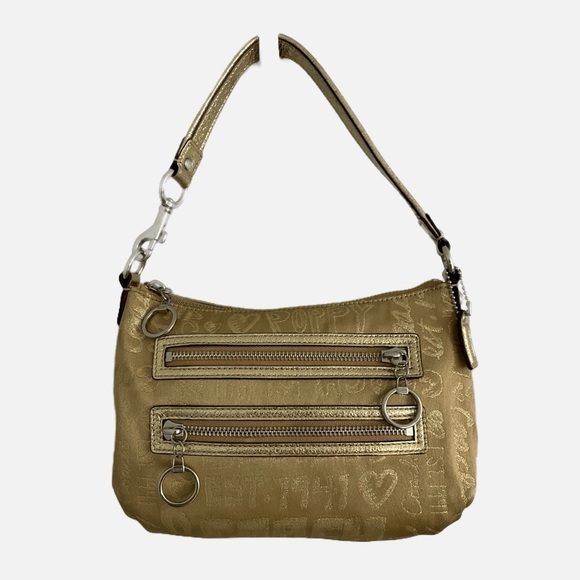 Coach Est. 1941 44088 Poppy Printed Handbag Gold Metallic Canvas Story patch - Picture 2 of 15